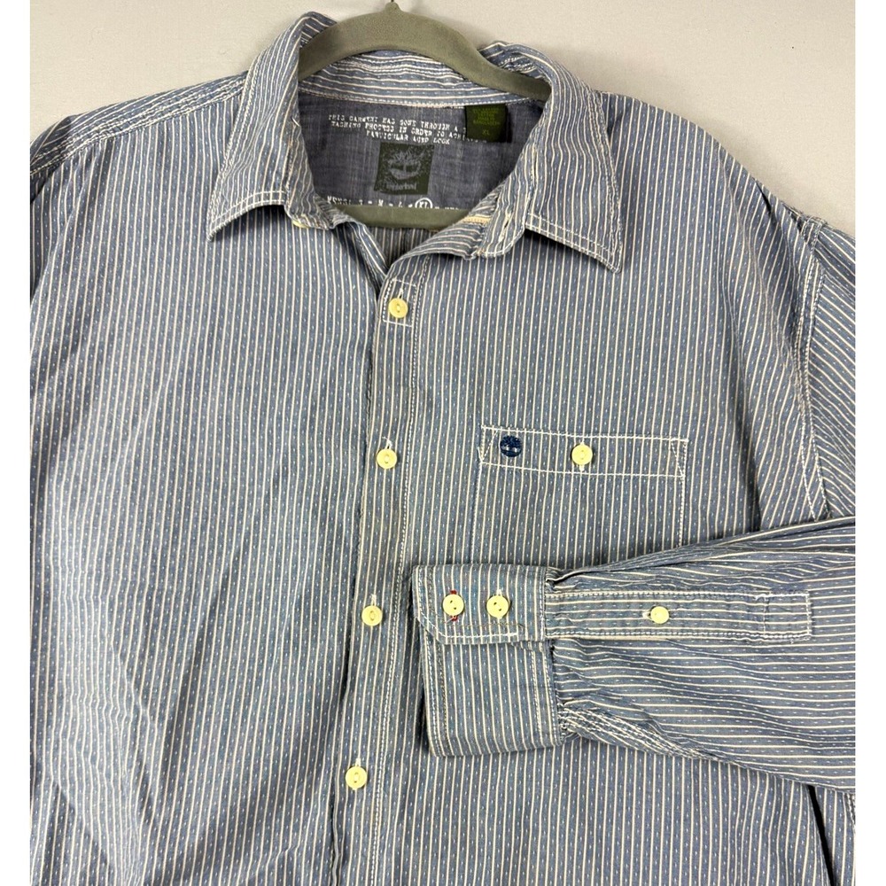 y2k Timberland blue/white striped ls button up shirt w/ pockets, men's xl